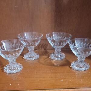 Vtg Laurel Etched Leaf Boopie Anxhor Hocking Sorbet Sherbert Glasses Set Of 4